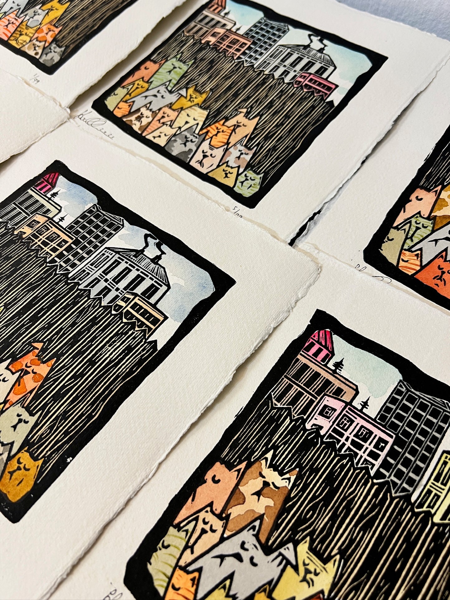 Bild "Stray Cats" Linolschnitt 20x20cm