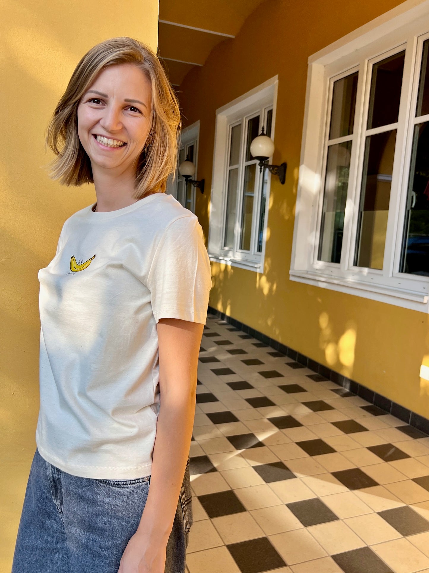 T-Shirt „Smile“ Frauen in naturweiß