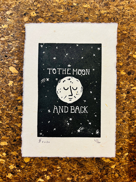 "To The Moon" Linolschnitt A5