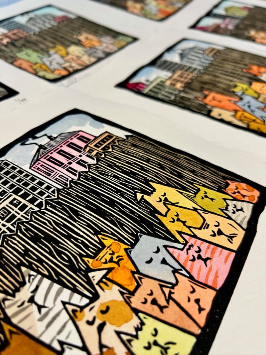 Bild "Stray Cats" Linolschnitt 20x20cm