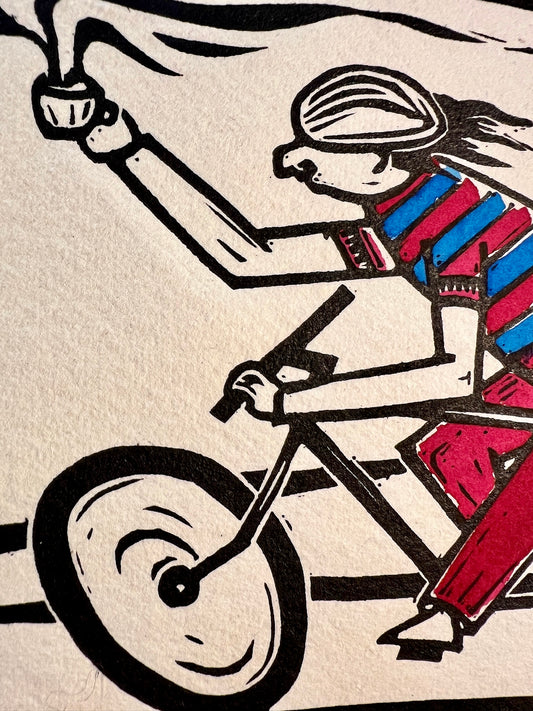 Bild "Coffee Ride" Linolschnitt 20x20cm