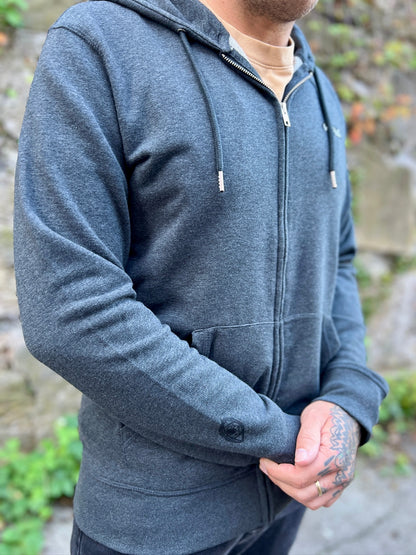 Zip-Hoodie mit Stick Unisex in dunkelgrau-meliert