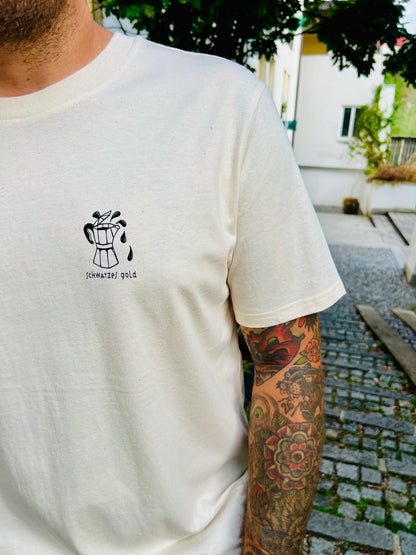 Unisex Coffee T-Shirt "Schwarzes Gold" in naturweiß