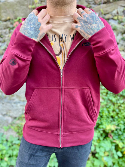 Zip-Hoodie mit Stick Unisex in burgundy