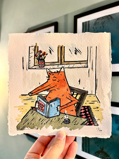 Bild "How To Dog" Linolschnitt 20x20cm