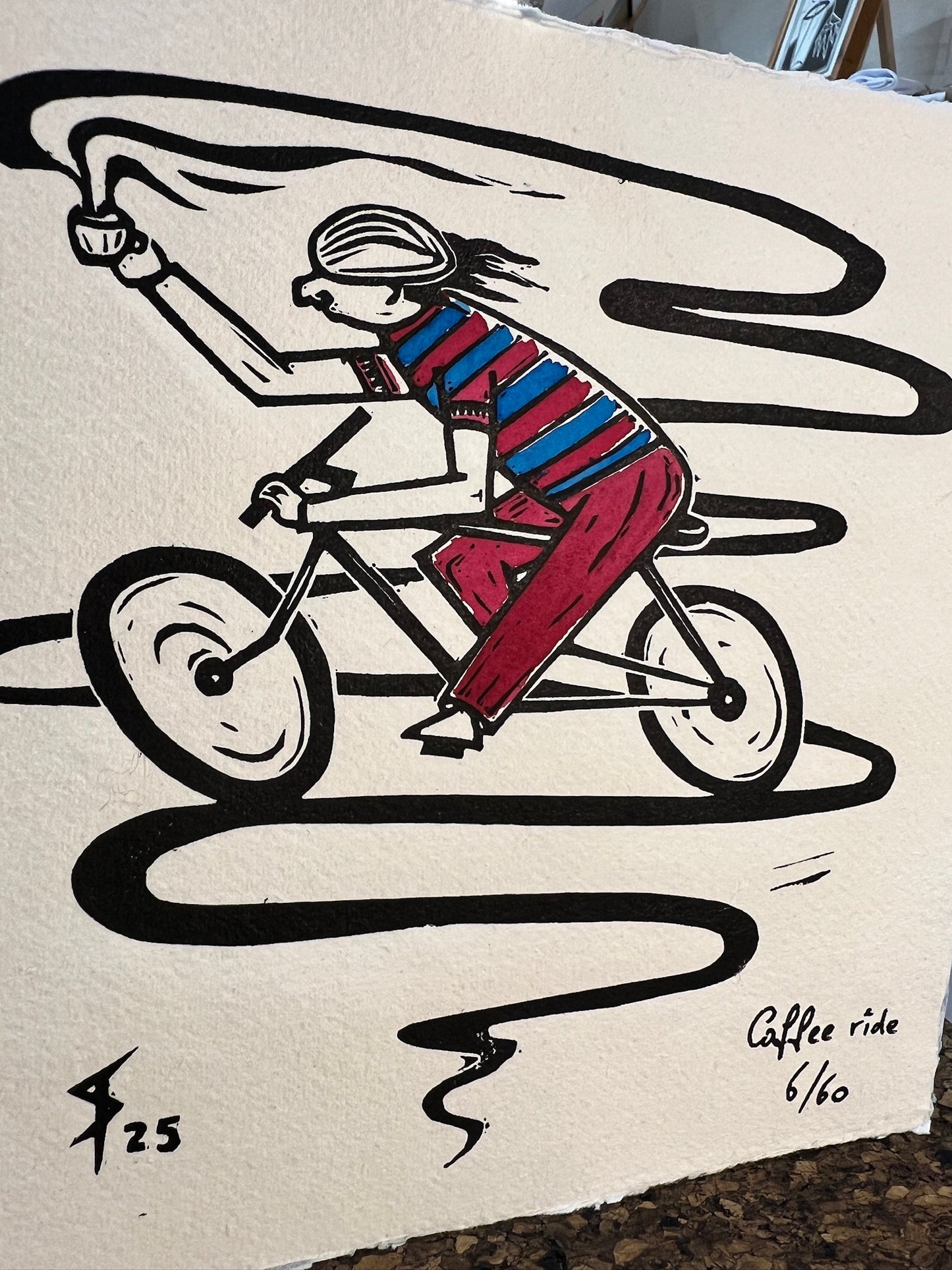 Bild "Coffee Ride" Linolschnitt 20x20cm