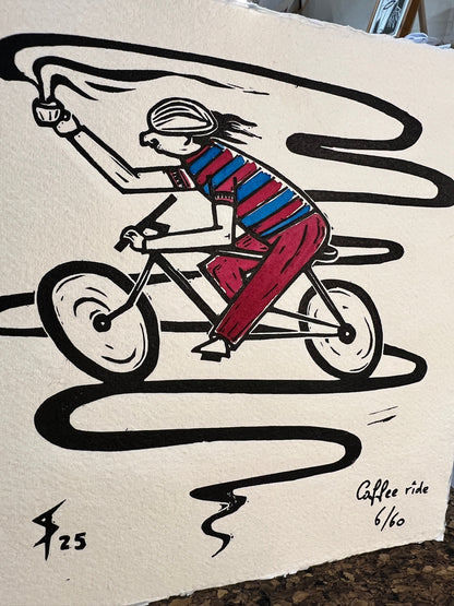 Bild "Coffee Ride" Linolschnitt 20x20cm