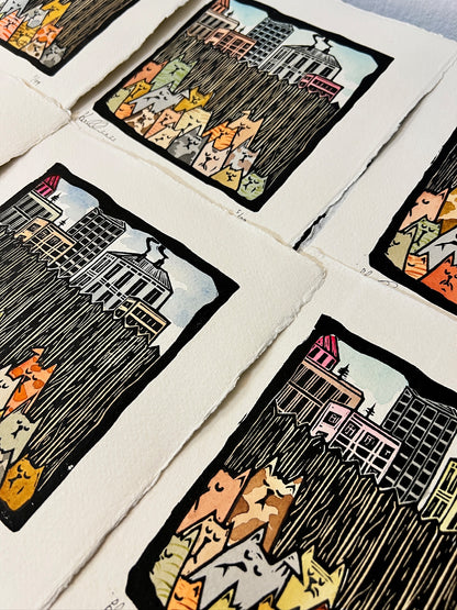 Bild "Stray Cats" Linolschnitt 20x20cm