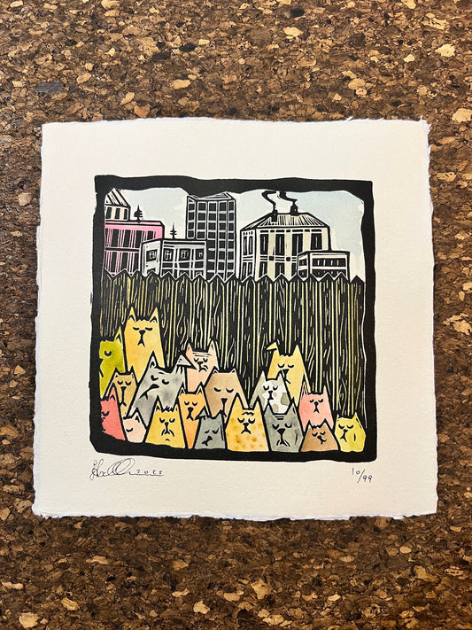 Bild "Stray Cats" Linolschnitt 20x20cm