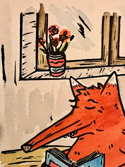 Bild "How To Dog" Linolschnitt 20x20cm