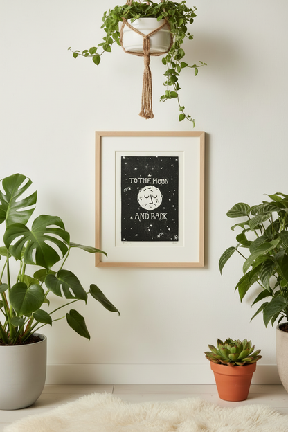 "To The Moon" Linolschnitt A5