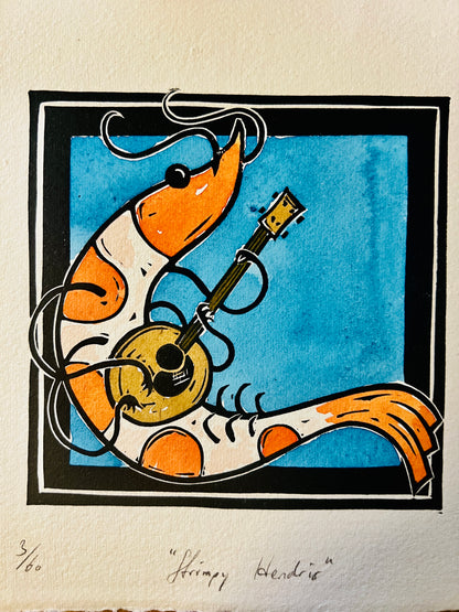 "Shrimpy Hendrix" Linolschnitt 20x20cm