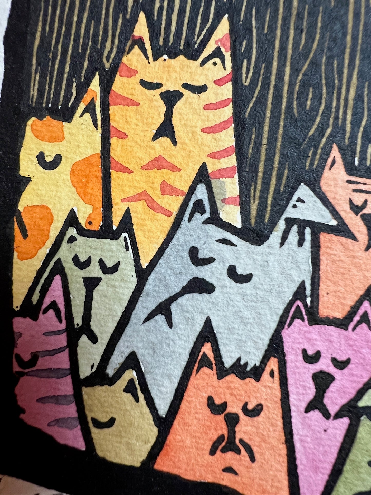 Bild "Stray Cats" Linolschnitt 20x20cm