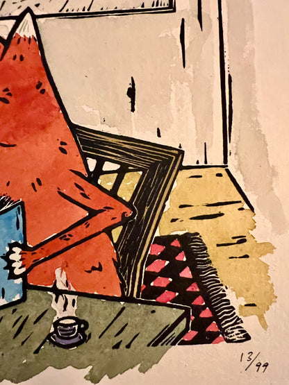 Bild "How To Dog" Linolschnitt 20x20cm