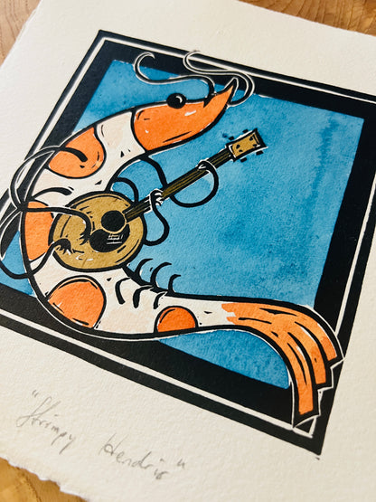 "Shrimpy Hendrix" Linolschnitt 20x20cm