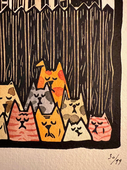 Bild "Stray Cats" Linolschnitt 20x20cm