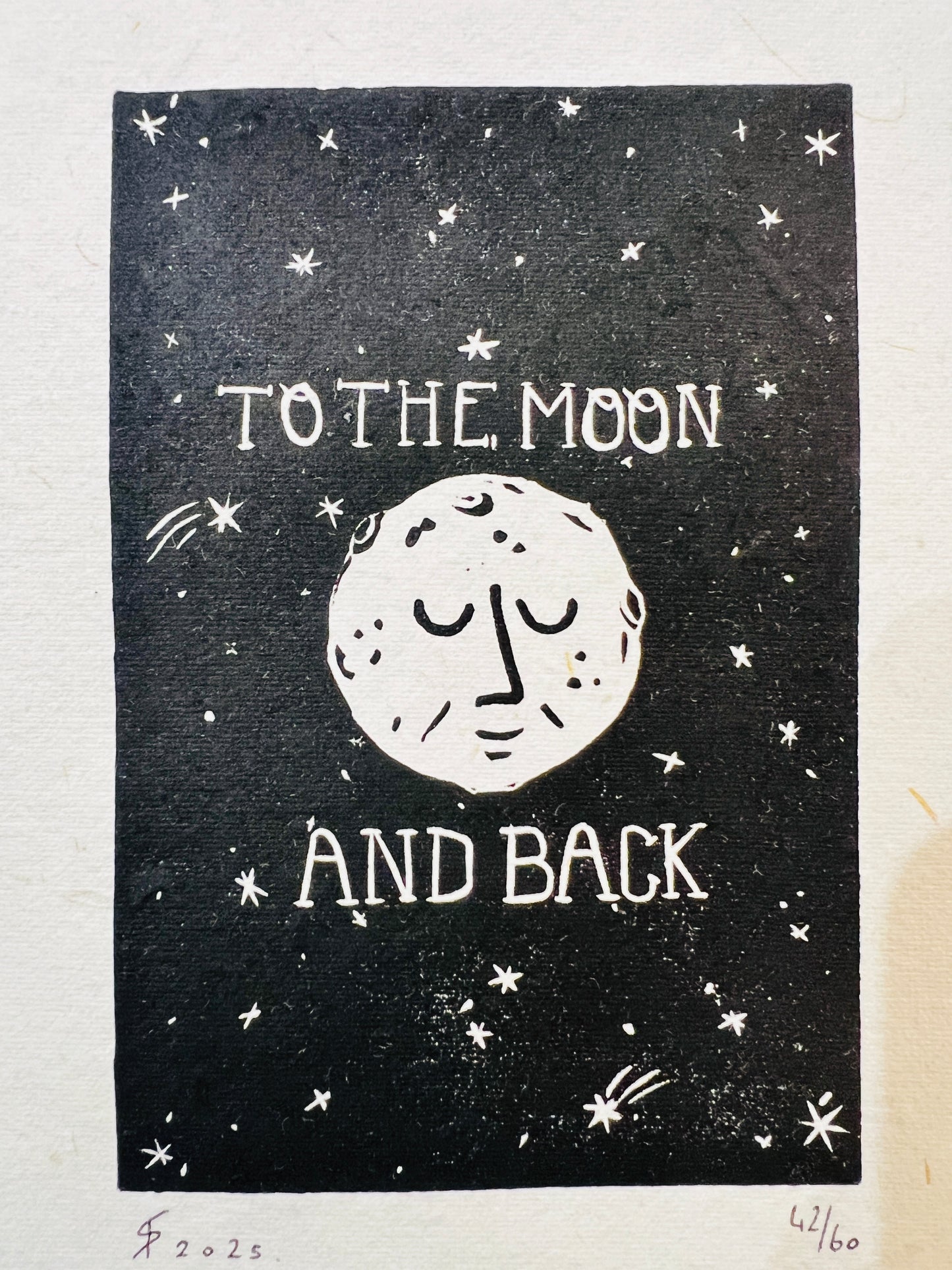 "To The Moon" Linolschnitt A5