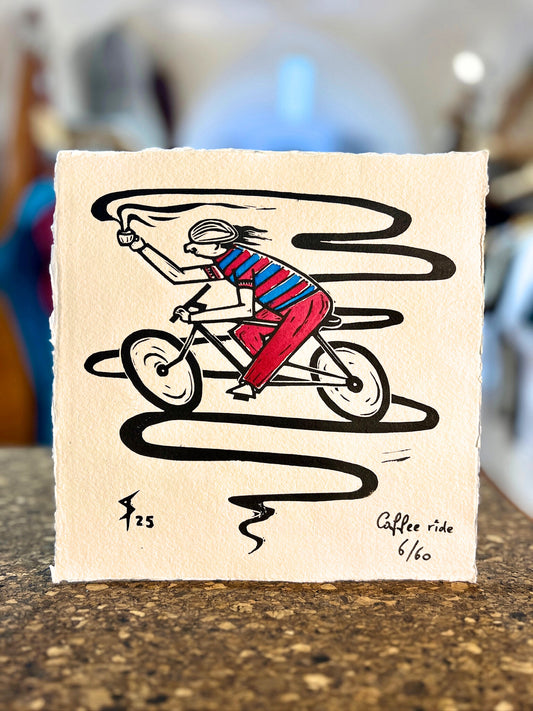 Bild "Coffee Ride" Linolschnitt 20x20cm