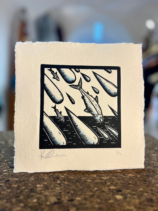 Bild "Sommerregen" Linolschnitt 20x20cm