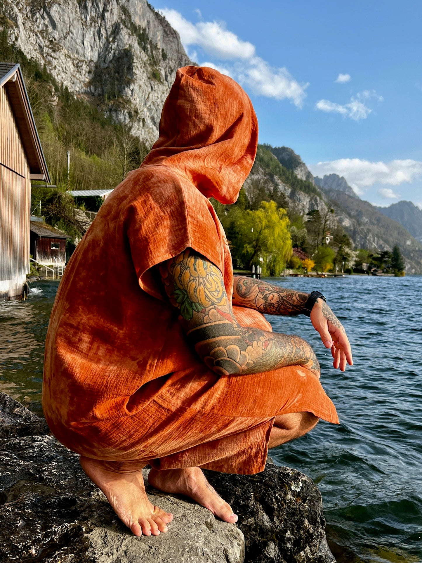 lightweight Beachponcho tie dye orange