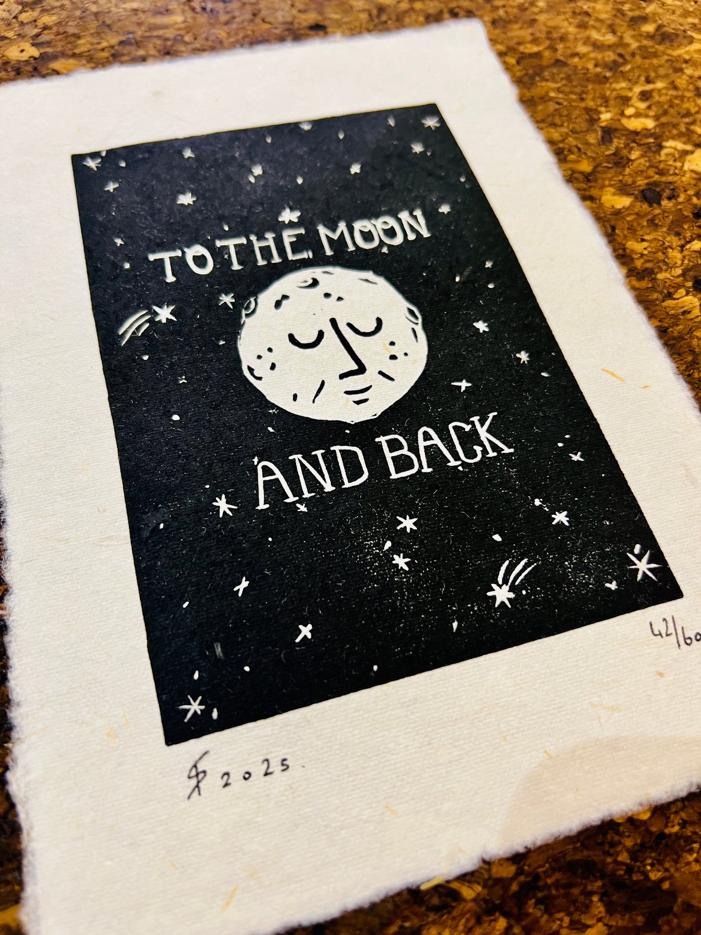 "To The Moon" Linolschnitt A5