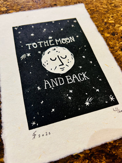 "To The Moon" Linolschnitt A5