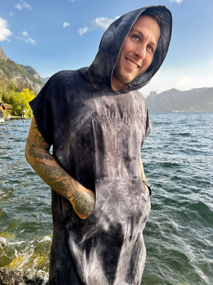 lightweight Beachponcho tie dye schwarz