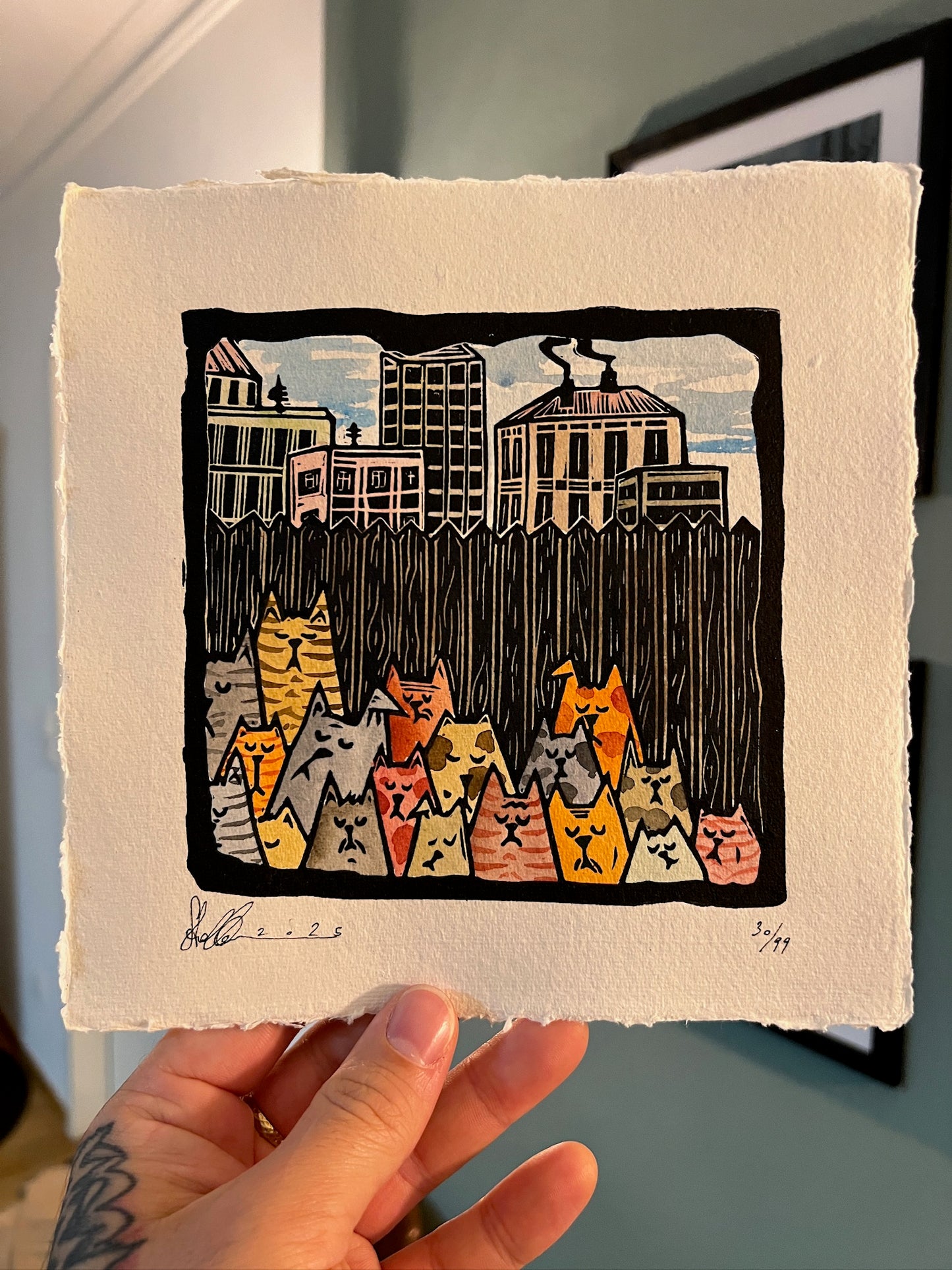 Bild "Stray Cats" Linolschnitt 20x20cm