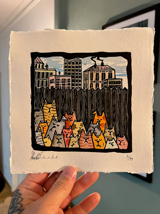 Bild "Stray Cats" Linolschnitt 20x20cm