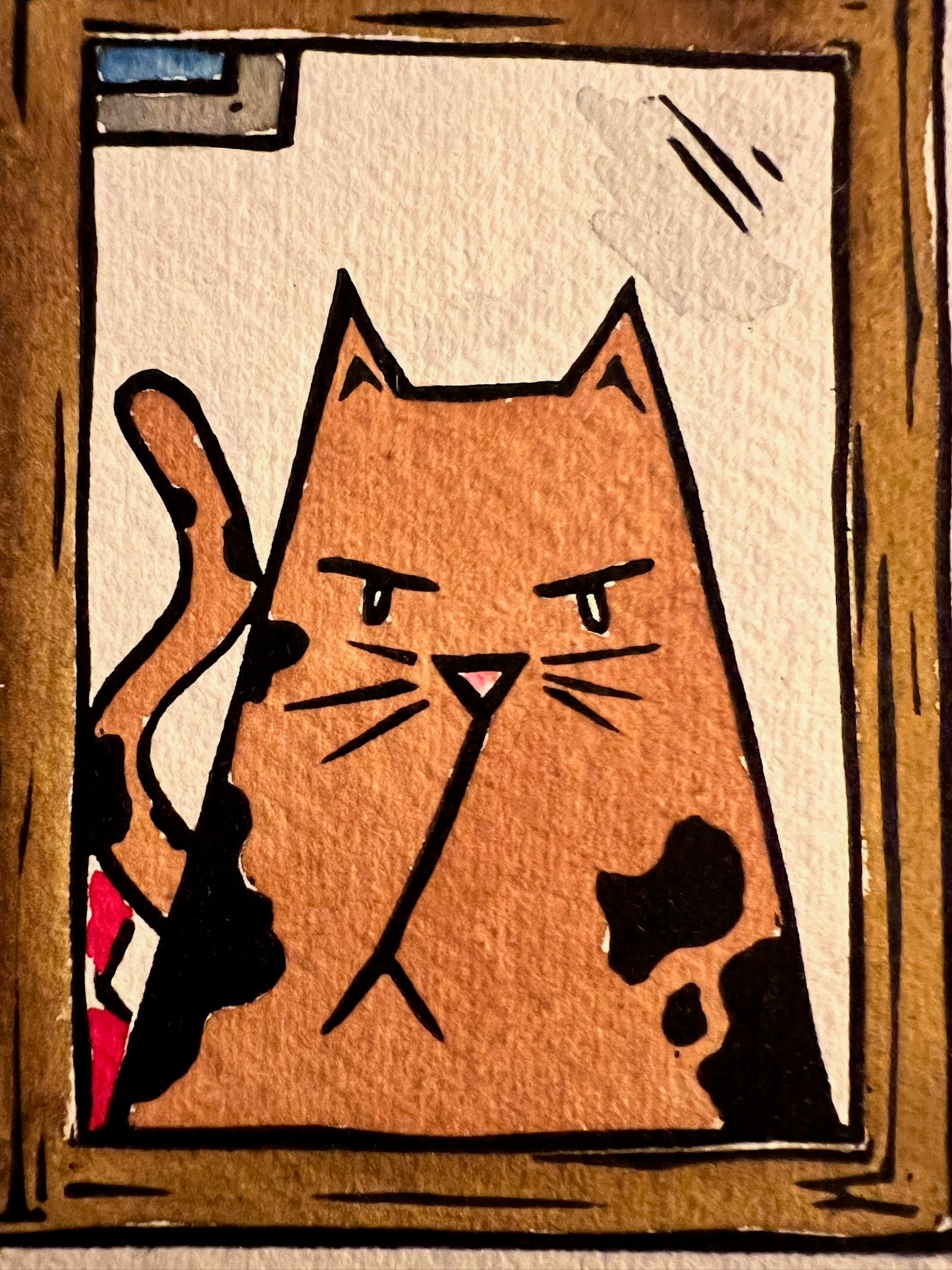 Katzenbild "Hausarrest" Linolschnitt 20x20cm