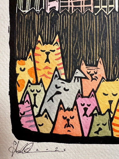 Bild "Stray Cats" Linolschnitt 20x20cm