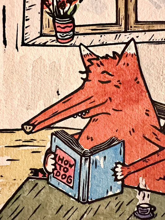Bild "How To Dog" Linolschnitt 20x20cm