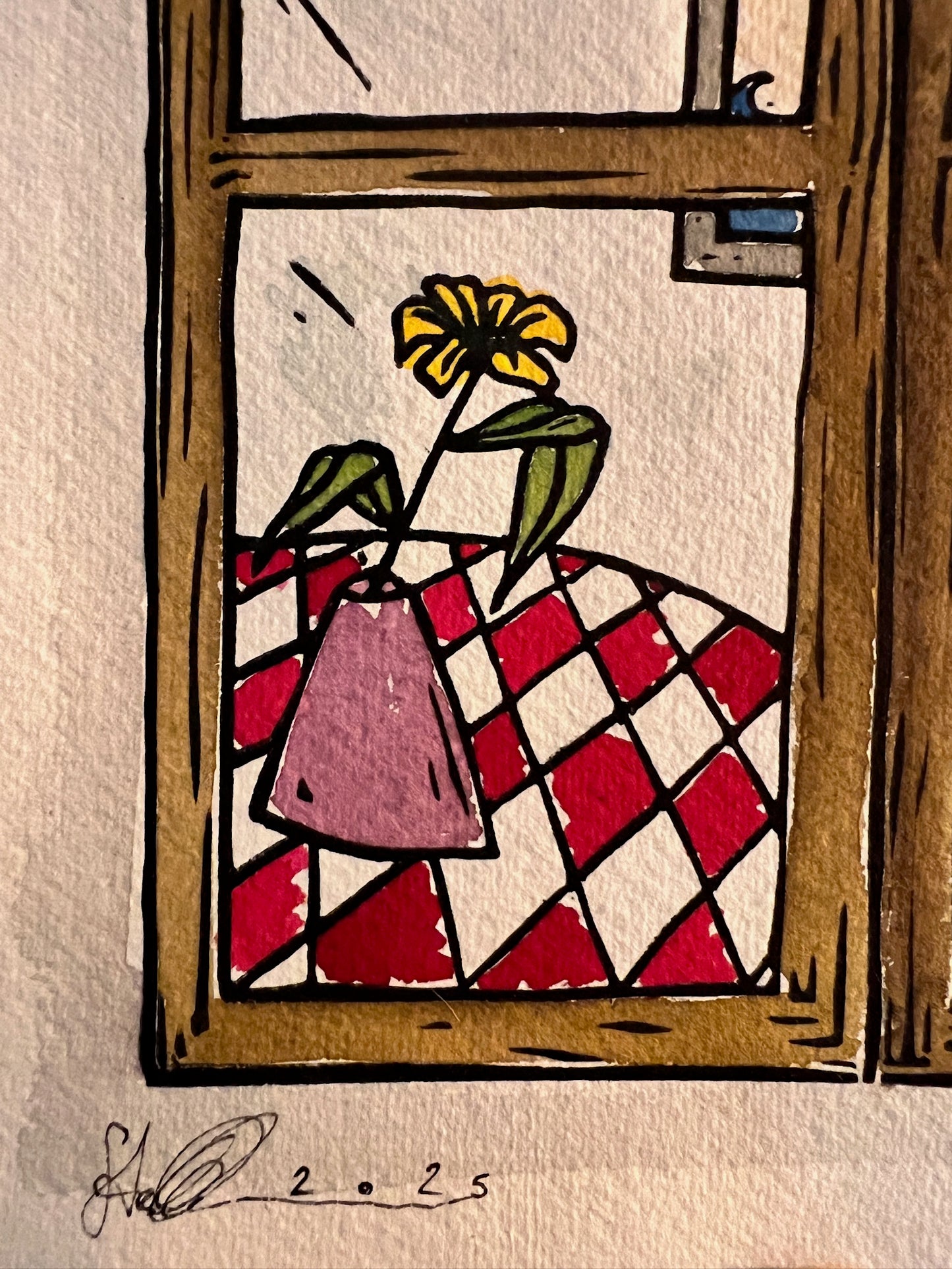 Katzenbild "Hausarrest" Linolschnitt 20x20cm