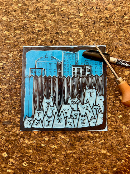 Bild "Stray Cats" Linolschnitt 20x20cm