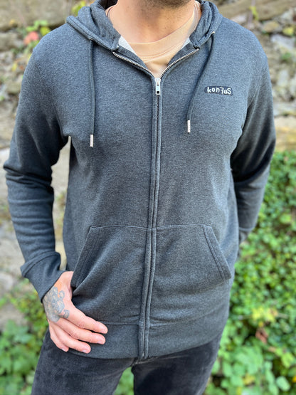 Zip-Hoodie mit Stick Unisex in dunkelgrau-meliert