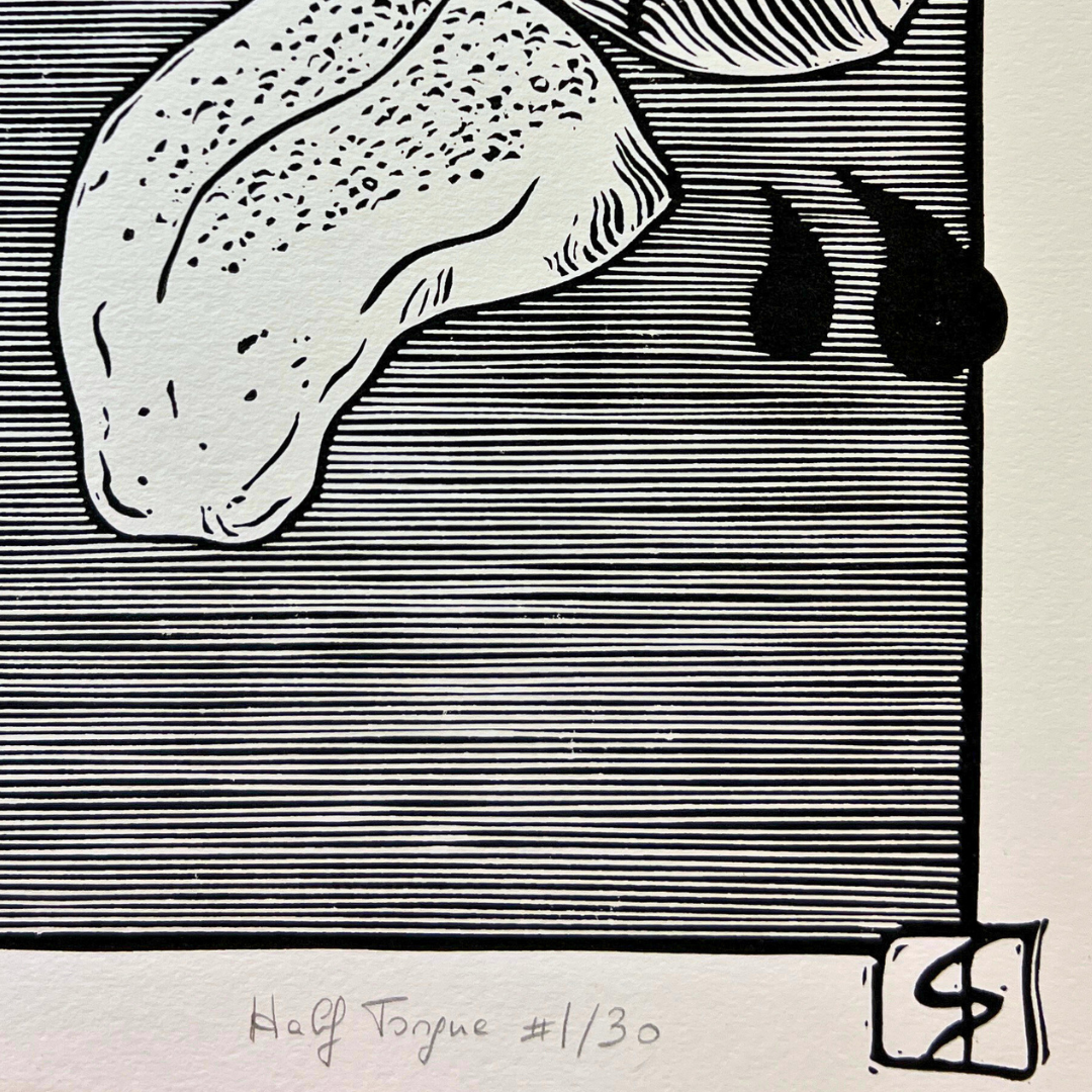 Bild "Half Tongue" Linolschnitt A4