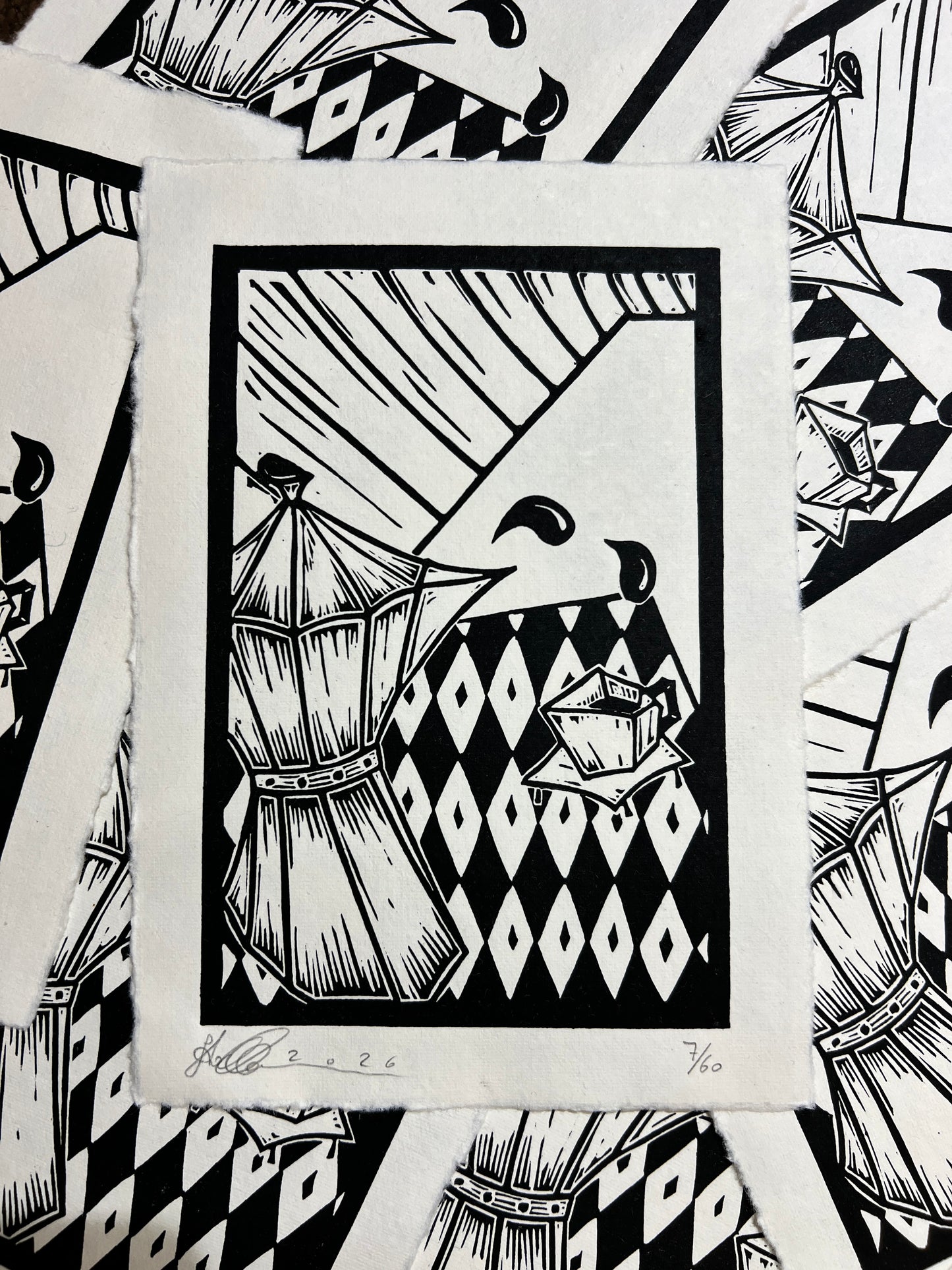 Bild "Kaffee Kubista" Linolschnitt A5