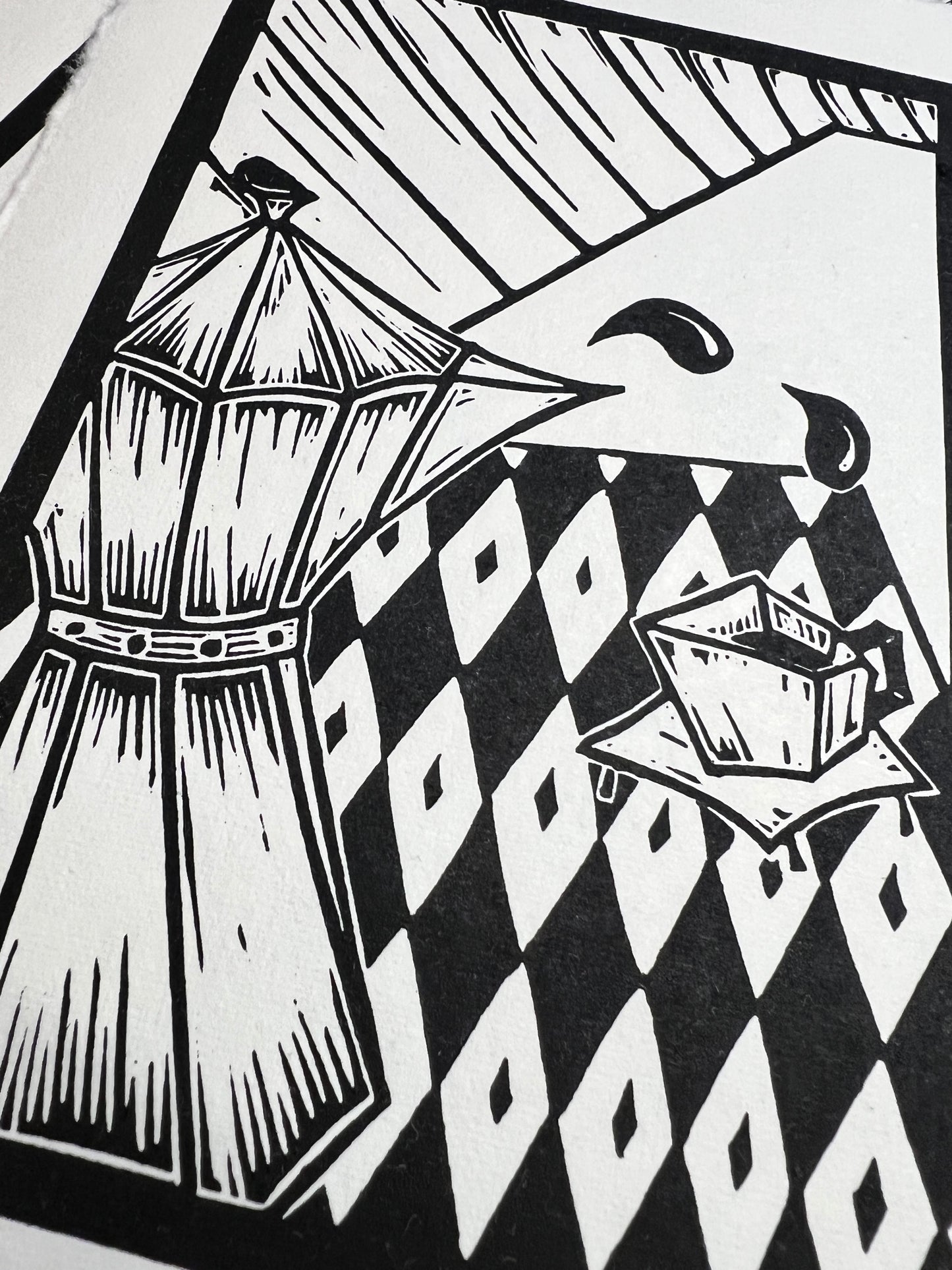 Bild "Kaffee Kubista" Linolschnitt A5