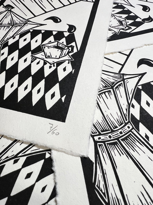 Bild "Kaffee Kubista" Linolschnitt A5