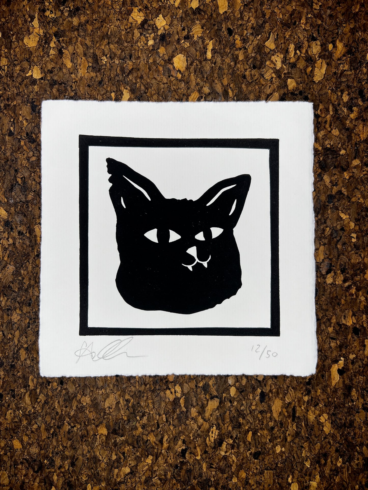 Bild "Katze Dracula" Linolschnitt 16x16cm