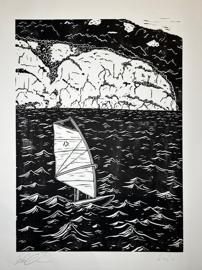 Bild "Windsurfer" Linolschnitt 38.5x56.5cm